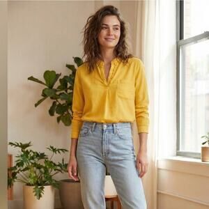 A SHIRT THING Long Sleeve Vneck ruffle Blouse Yellow Size Small